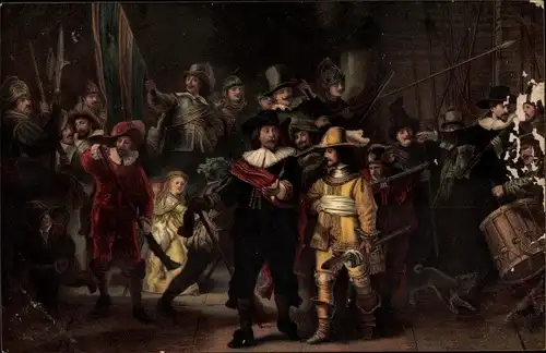 Künstler Ak Rembrandt, Die Nachtrunde