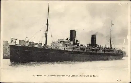 Ak Le Havre Seine Maritime, Paquebot Lorraine, Dampfschiff, CGT, French Line