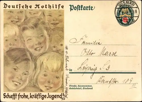Ganzsachen Künstler Ak Deutsche Nothilfe, Schafft frohe, kräftige Jugend, 1929