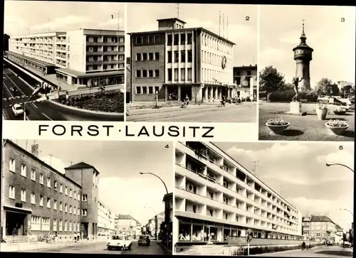 Ak Forst in der Niederlausitz, Berliner Straße, Konsum Kaufhaus, Wasserturm, Postamt