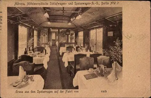 Ak Mitropa, Speisewagen, Innenansicht, Deutsche Eisenbahn
