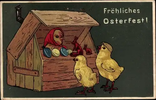 Präge Ak Glückwunsch Ostern, Marktstand, Küken, Ostereier