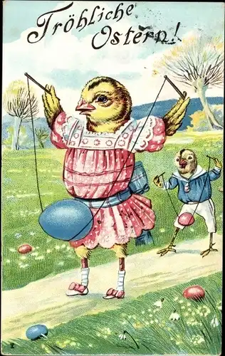 Ak Glückwunsch Ostern, Küken, Ostereier, Diabolo