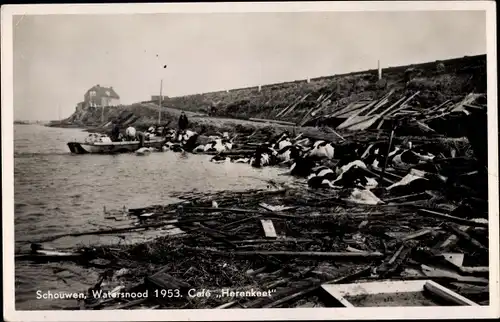 Ak Schouwen Zeeland Niederlande, Watersnood 1953, Cafe Herenkeet