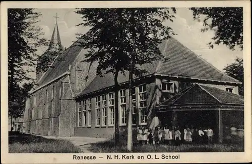 Ak Renesse Zeeland Niederlande, N. H. Kerk en O. L. School