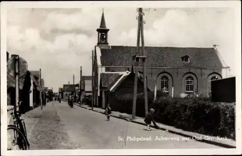 Ak Sint Philipsland Zeeland, Achterweg, Oud. Ger. Kerk