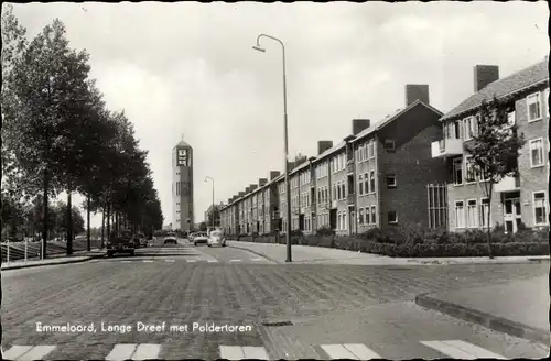 Ak Emmeloord Flevoland Niederlande, Lange Dreef met Poldertoren