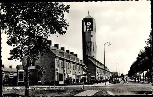 Ak Emmeloord Flevoland Niederlande, Korte Dreef met Poldertoren