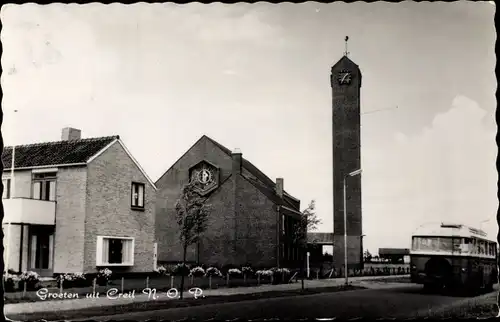 Ak Creil Flevoland Niederlande, Autobus, Turm, Wohnhaus