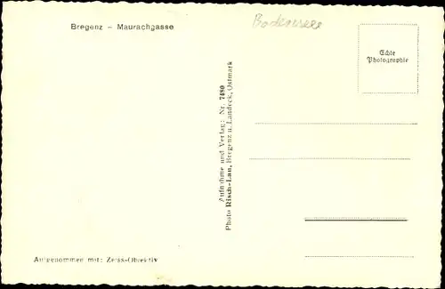 Ak Bregenz in Vorarlberg, Partie in der Maurachgasse, Optiker, Friseur, Gasthaus