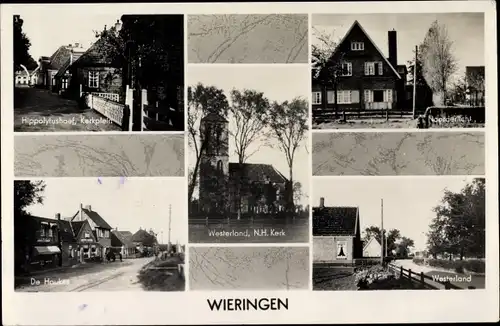 Ak Wieringen Nordholland Niederlande, N. H. Kerk, Westerland. Noorderlicht, Hippolytushoef Kerkplein