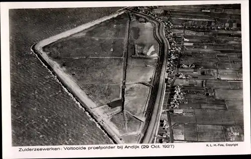 Ak Andijk Medemblik Nordholland Niederlande, Zuiderzeewerken, Voltooide proefpolder 1927