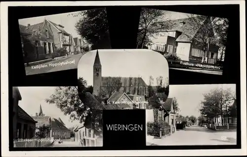 Ak Wieringen Nordholland Niederlande, N. H. Kerk Hippolytushoef, Kerkplein, Rasthuis Noorderlicht