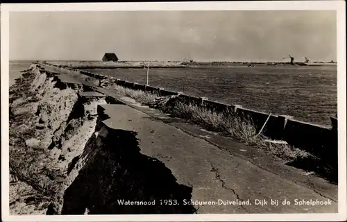 Ak Schouwen Duiveland Zeeland Niederlande, Watersnood 1953, Dijk bij de Schelphoek