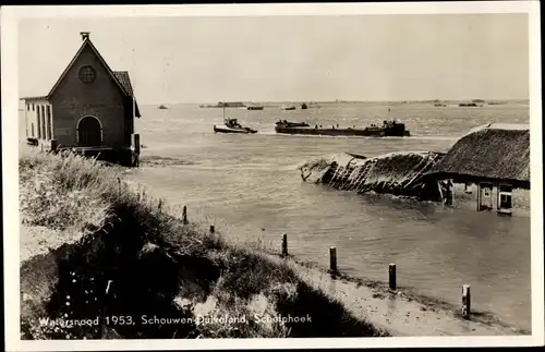 Ak Schouwen Duiveland Zeeland Niederlande, Watersnood 1953, Schelphoek