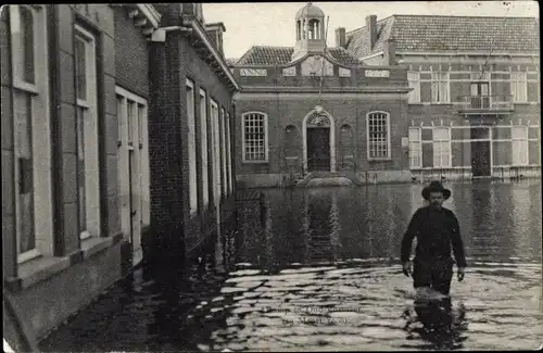 Ak Oud Vossemeer Zeeland Niederlande, Überschwemmter Ort, Rathaus, 1906