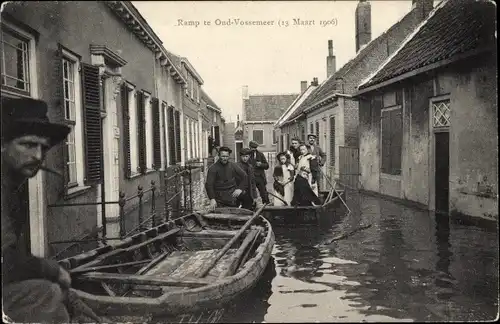 Ak Oud VossemeerZeeland Niederlande, Ramp te Oud Vossemeer 13 Maart 1906, Ruderboote