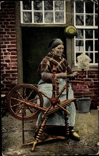 Ak Nordbrabant Niederlande, Frau beim Spinnen, Spinnrad