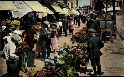 Ak Groningen Niederlande, Bloemenmarkt, Vischmarkt