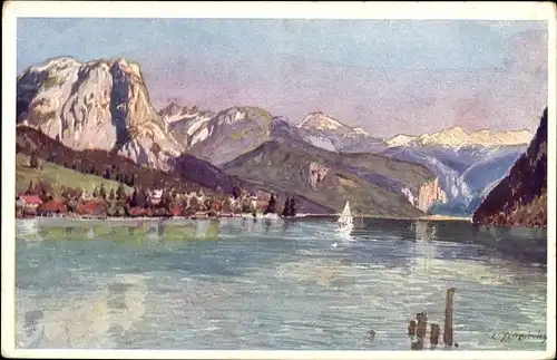 Künstler Ak Scheiring, L., Grundlsee Steiermark, Panorama, Totes Gebirge