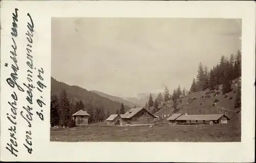 Foto Ak Steiermark, Almhütte, Bergpanorama