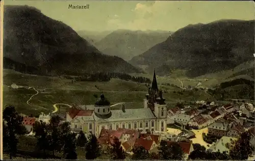 Ak Mariazell Steiermark, Gesamtansicht, Kirche, Berge