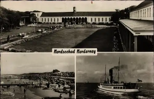 Ak Norderney in Ostfriesland, Strandpartie, Dampfer, Kurhaus