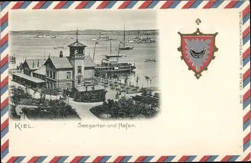 Wappen Ak Hansestadt Kiel, Seegarten und Hafen