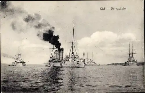 Ak Kiel, Kriegshafen, Kaiserliche Marine, Segelschiffe