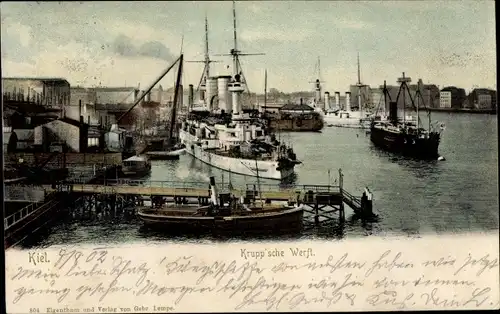 Ak Kiel, Kruppsche Werft, Dampfschiffe, Kriegsschiff, SMS Linienschiff