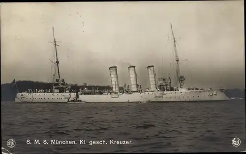 Ak Deutsches Kriegsschiff SMS München, Kaiserliche Marine, Kleiner Kreuzer