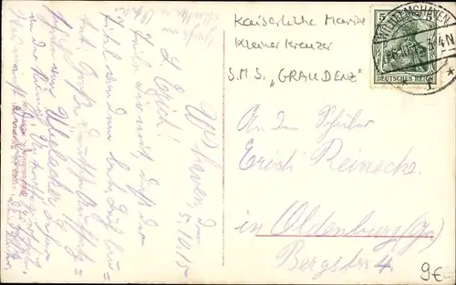 Ak Deutsches Kriegsschiff, SMS Graudenz, Kaiserliche Marine