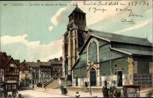 Ak Lisieux Calvados, Place du Marché de Beurre, Markthalle, Fachwerkhäuser