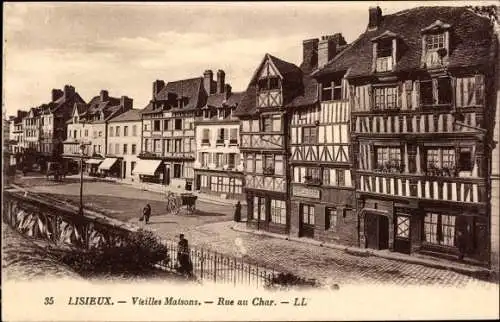 Ak Lisieux Calvados, Vieilles Maisons, Fachwerkhäuser, Rue au Char, Fuhrwerke