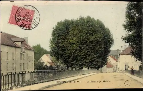 Ak Souppes Seine et Marne, Le Pont, Le Moulin