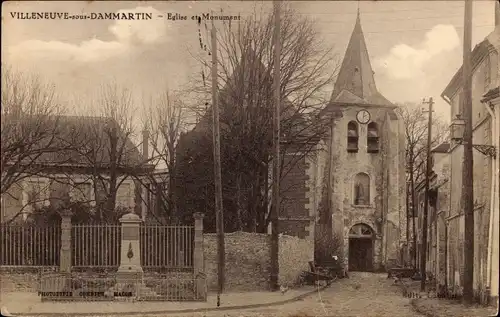 Ak Villeneuve sous Dammartin Seine et Marne, Eglise, Monument
