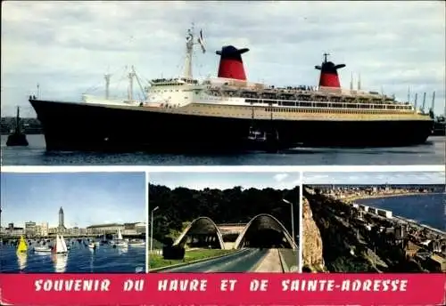 Ak Sainte Adresse Seine Maritime, Le petit port des Yachts, Le tunnel, Paquebot France, CGT