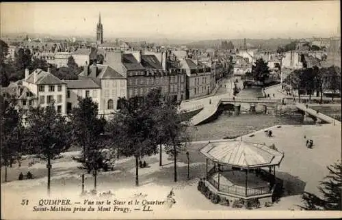 Ak Quimper Finistère, Vue sur le Steir et le Quartier Saint Mathieu prise du Mont Frugy