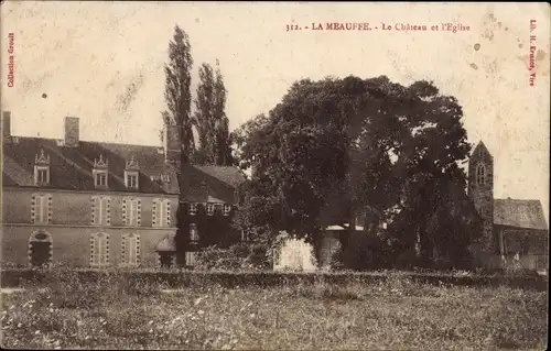 Ak La Meauffe Manche, Le Chateau, L'Eglise