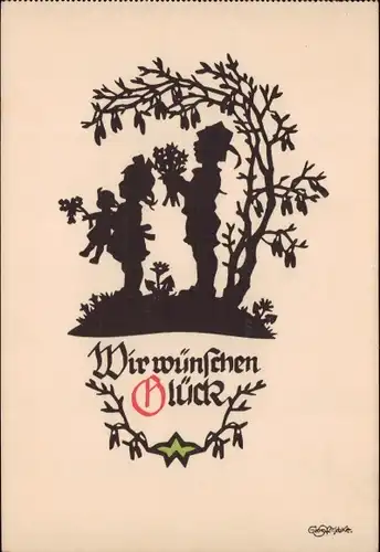 Scherenschnitt Ak Plischke, Georg, Glückwunsch, Wir wünschen Glück, Kinder