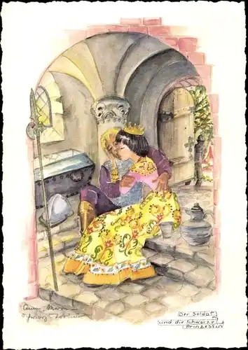 Künstler Ak Schwarz Torinus, Anna, Der Soldat und die schwarze Prinzessin