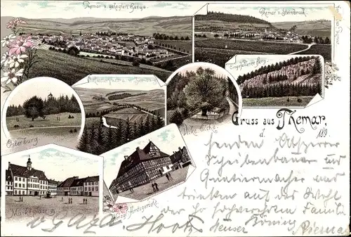 Litho Themar Thüringen, Panorama v. gehegten Berg, Osterburg, Marktplatz, Herzgl. Amtsgericht