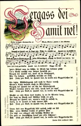 Lied Ak Günther, Anton, Vergass dei Hamit net, Erzgebirgische Mundart Nr 47