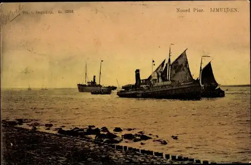 Ak IJmuiden Ymuiden Velsen Nordholland, Nord Pier, Schiffe