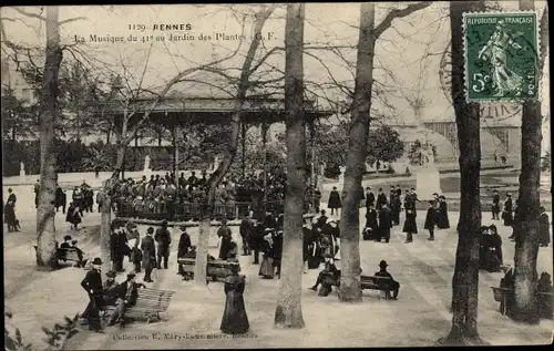 Ak Rennes Ille et Vilaine, la Musique du 41e au jardin des plantes, Park, Konzert