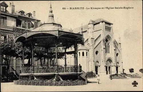 Ak Biarritz Pyrénées Atlantiques, Le Kiosque et l'église Ste-Eugénie