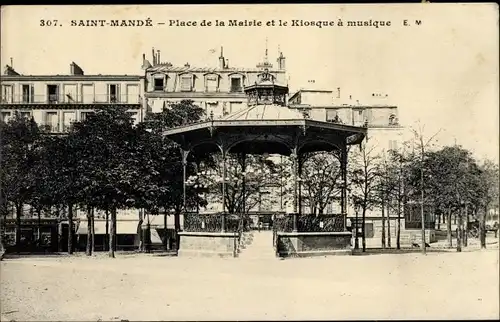 Ak Saint Mandé Val de Marne, Place de la Mairie et Kiosque à Musique