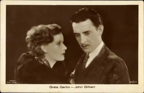 Ak Schauspieler Greta Garbo und John Gilbert, Portrait