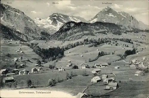 Ak Unterwasser Kanton St Gallen, Ort mit Umgebung, Schafberg, Säntis, Stoss