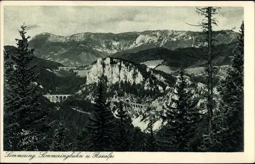 Ak Semmering in Niederösterreich, Semmeringbahn und Raxalpe